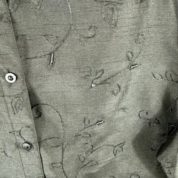 c.l.o.t.h.e.s Black Collared Long Sleeve Floral Beaded Sequin Button Up Size L - Picture 3 of 6